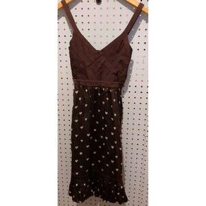 Bebe Silk Dress Small Summer Hearts Brown